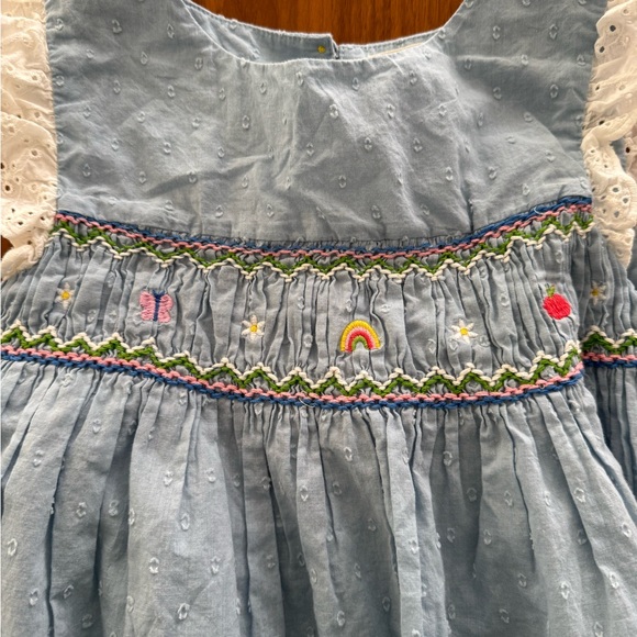 Mini Boden Smocked Swiss Dot Dress with Lace Trim - Picture 2 of 3